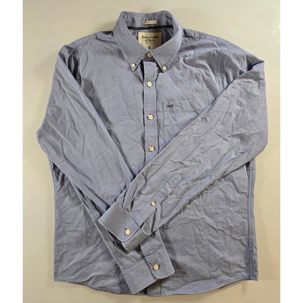 Abercrombie & Fitch Mens XL Muscle Fit Blue Gingham Button Down Shirt